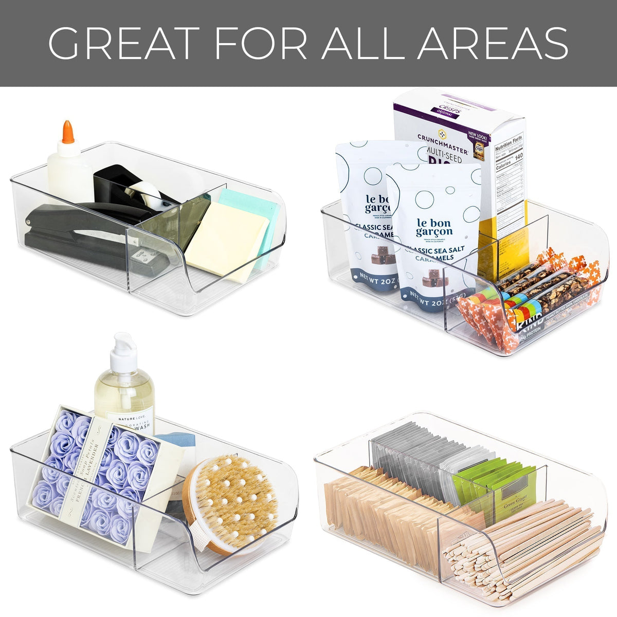 3-Compartment Clear Bin Organizer - Clear