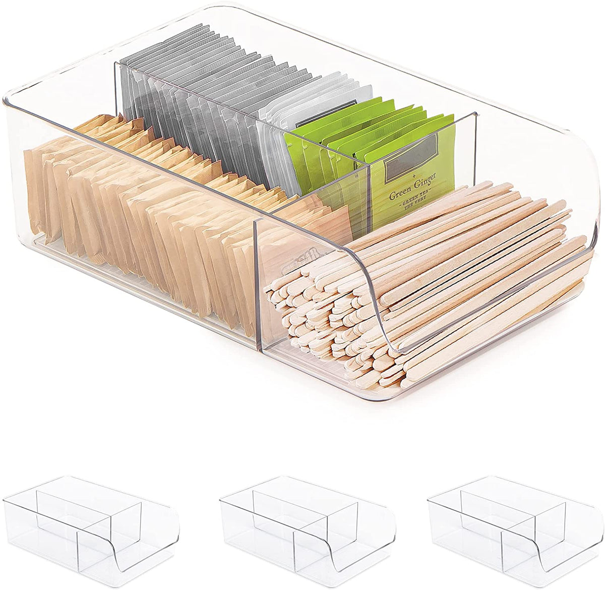 3-Compartment Clear Bin Organizer - Clear