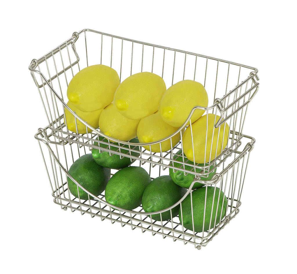 Medium Metal Wire Stacking Baskets with Handles