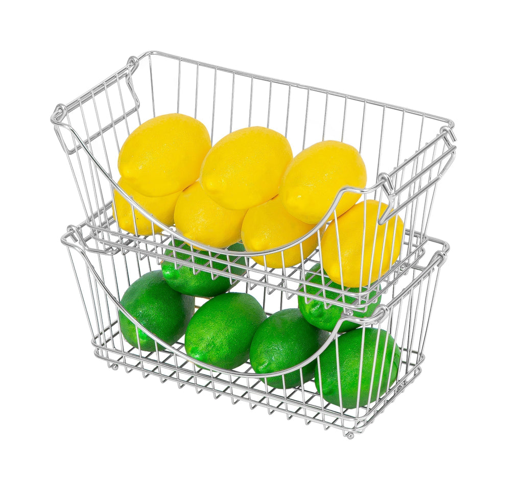 Medium Metal Wire Stacking Baskets with Handles