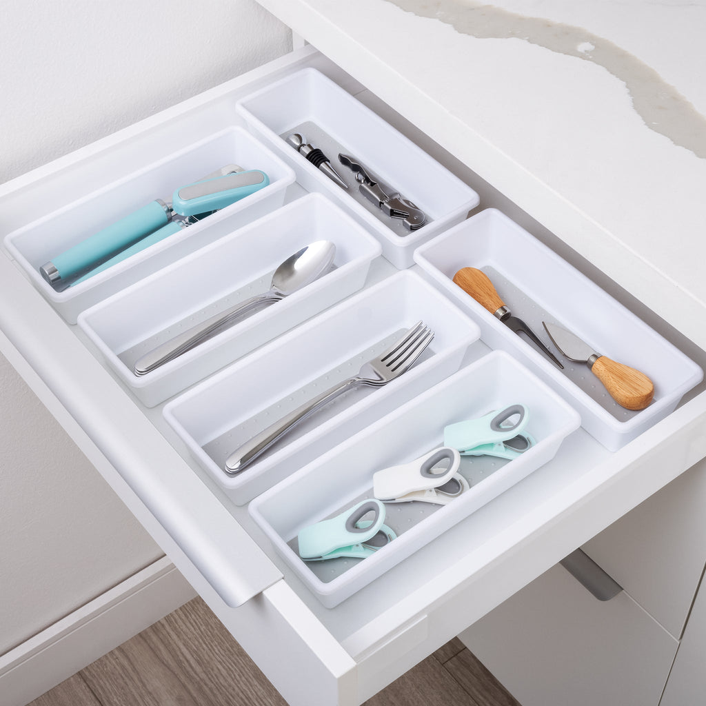 Plastic Drawer Organizer - BPA Free - 9.75 x 3.75 Inch - White